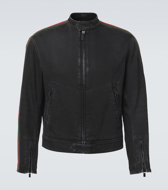 Web Stripe denim biker jacket | Gucci